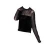Women Shirt Shiny Stripe See-through Lace Patchwork Long Sleeve Stand Collar Solid Color Soft Pullover Commute Lady Blouse Top