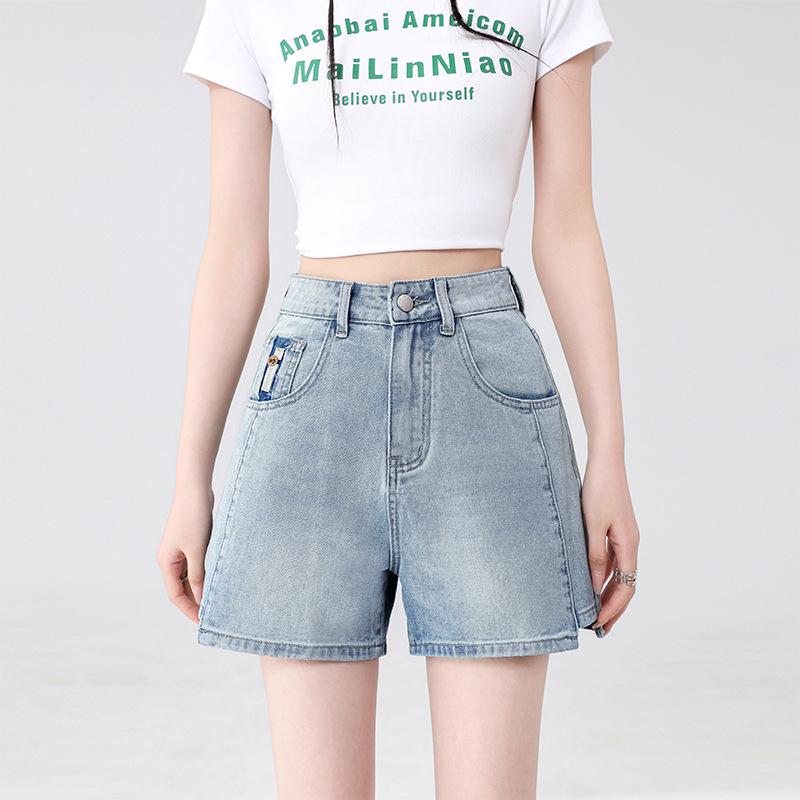 New Patchwork High-Waist Light Blue Denim A-Line Shorts - Summer 2025 Collection
