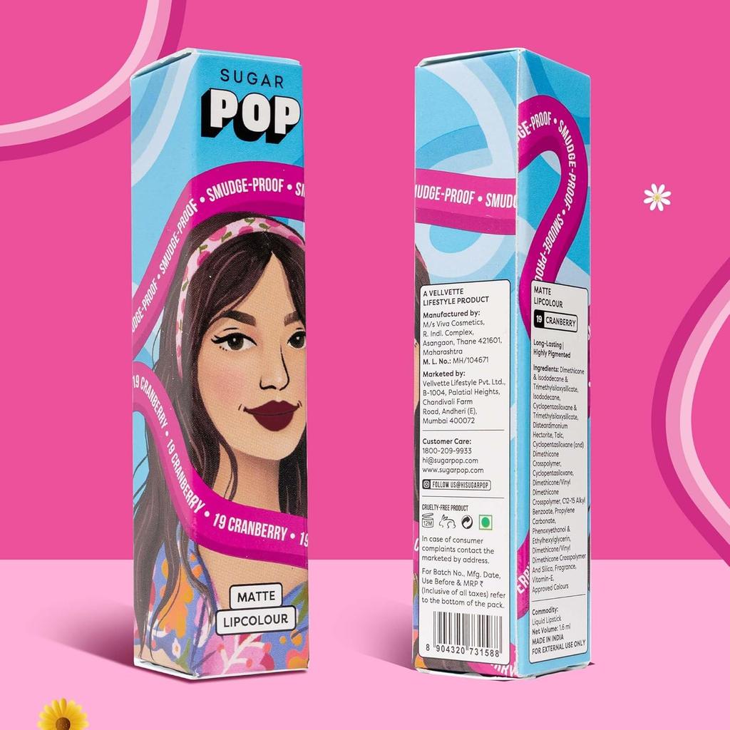 SUGAR POP Mat Dudak Rengi Uzun Süre Kalıcı Likit Ruj Yüksek Pigmentli Bulaşmaya Dayanıklı Dudak Makyajı 1.6 ml Cranberry