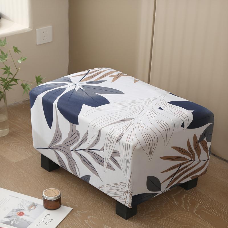 17 Styles Stretch Footstool Cover Ottoman Slipcover Pouffe Dustproof Rectangle Slipcover Print Fabric Furniture Protective Cover