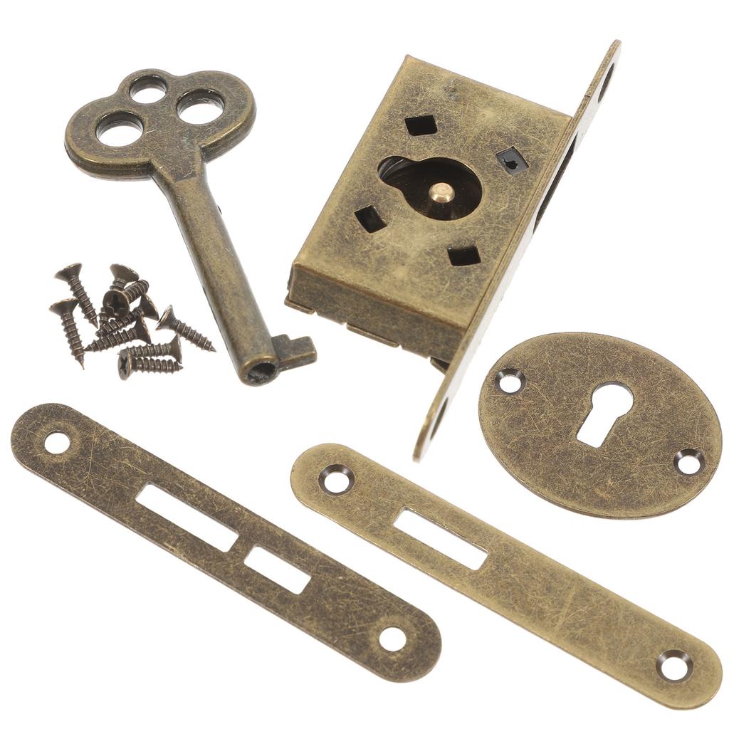 1 Set Bronze Hidden Lock For Jewelry Box Cabinet Drawer Zinc Alloy Security Latch Vintage Style Lock Key Secure Storage