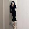 2026 High-End Autumn Mermaid Skirt with Ruffles Slim-Fit Retro Drape Dress for Women