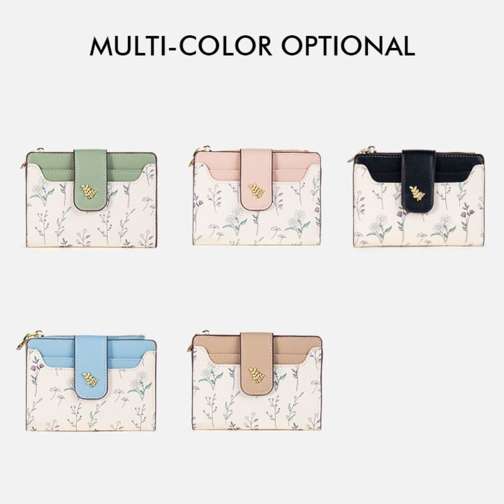 Slim PU Leather Short Wallet INS Multi-Cards Zipper Coin Purse Hasp Small Flowers Card Bag Wallet Zipper Hasp For Women Girl