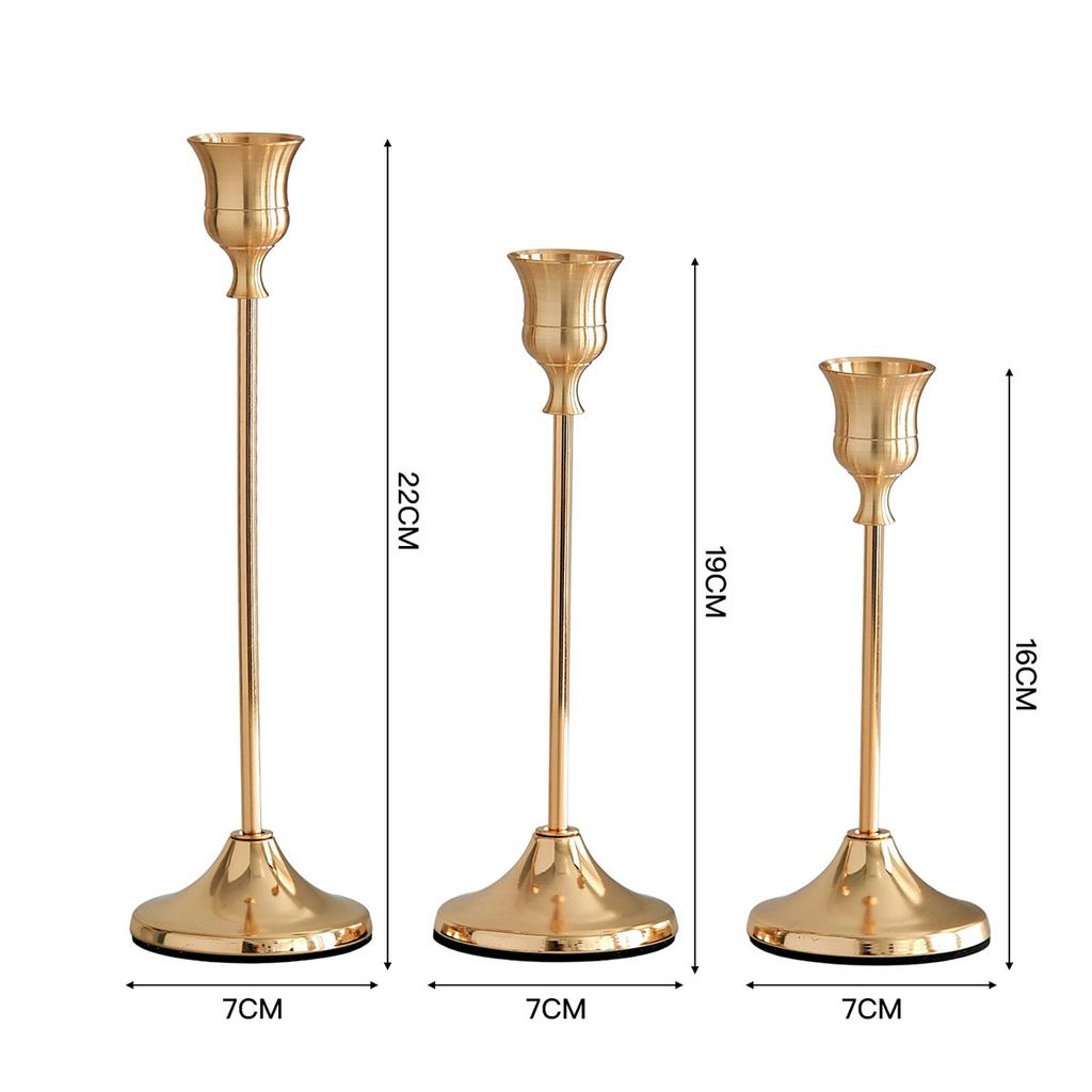 For Wedding Anniversary Home and Hotel Decoration Vintage Elegant Metal and Aluminum Set of 3 Tabletop Candle Holders Suitable