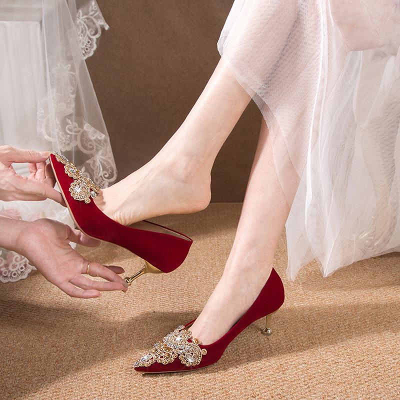 Sexy Nightclub Slim High Heels Women's Shoes Stiletto High Heels Fashion Diamond-encrusted Wedding Shoes Women's Shoes