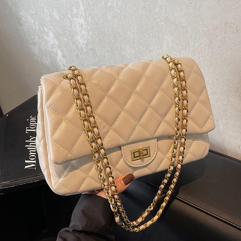 High-end small fragrant wind rhombus chain small square bag 2025 solid color new fashionable versatile shoulder underarm bag women's bag