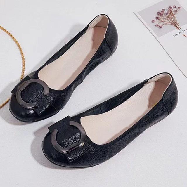 

Новый стиль, тренд, женские удобные повседневные балетки из искусственной кожи, женские туфли на низком каблуке, мягкие женские туфли на плоской подошве с круглым носком, размер 35 чёрный