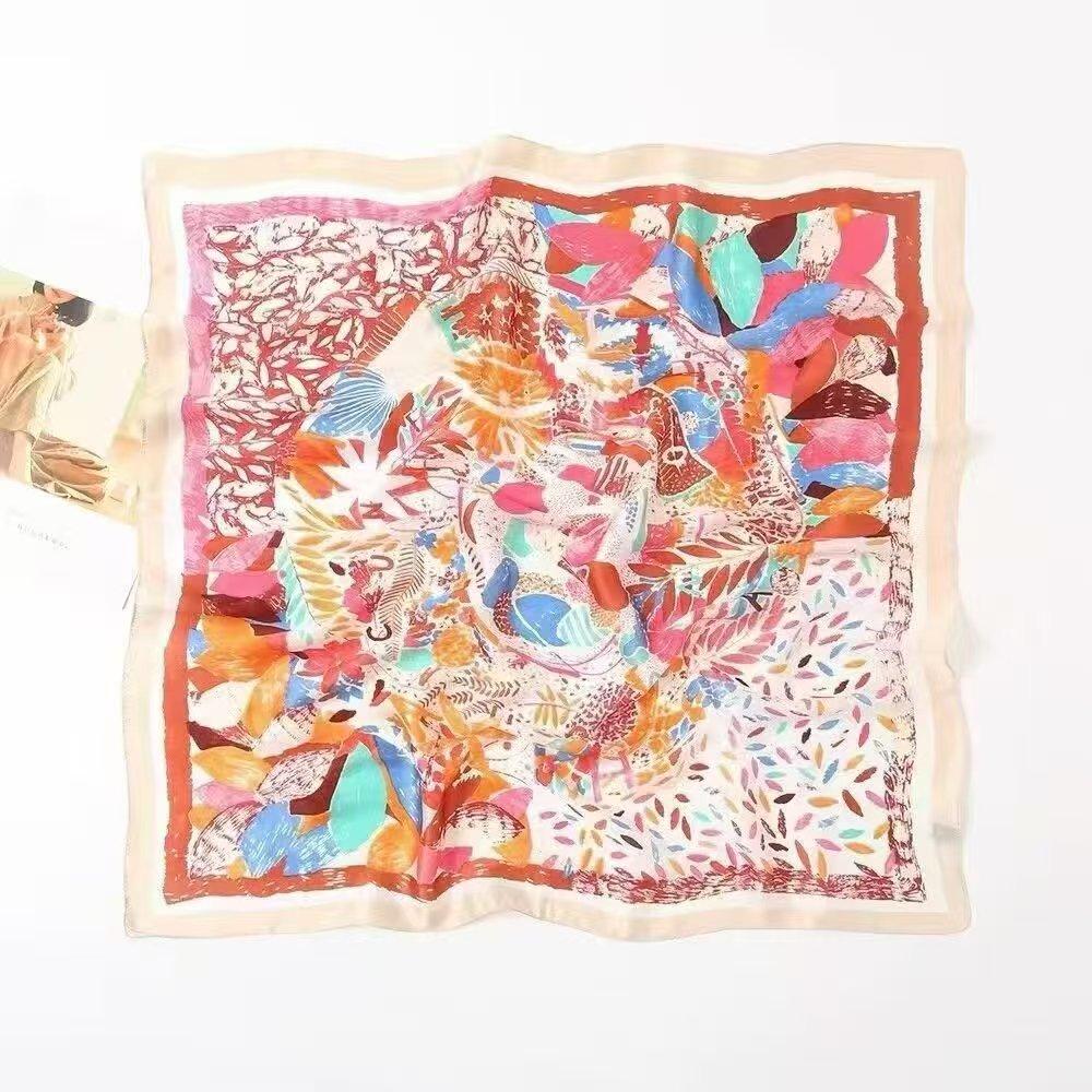 Neuer 70 * 70 cm quadratischer Schal im koreanischen Stil, Seidenschal, Ganzjahres-Sonnenschutzschal, Tasche binden, Stirnband, vielseitig