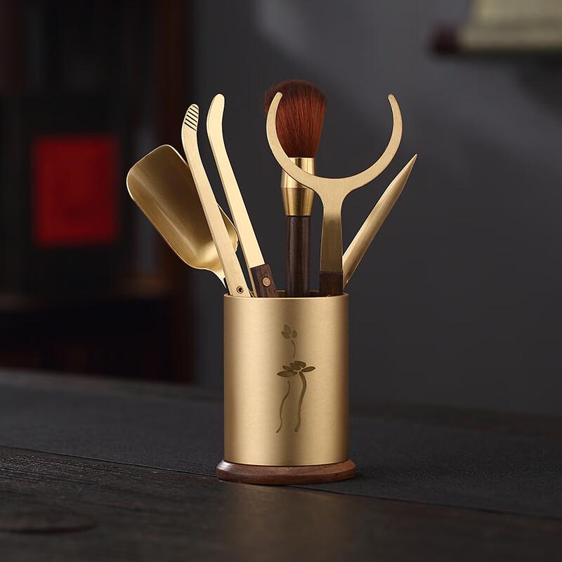 Lotus Copper & Wood Tea Ceremony Six Gentlemen Set