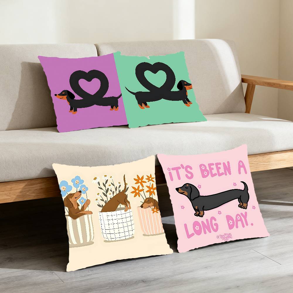 Sausage Dog Dachshund Cute Pillow Case Cushion Cover Soft Cute Throw Pillow Case For Car Sofa Pillowcase Polyester With Zipper