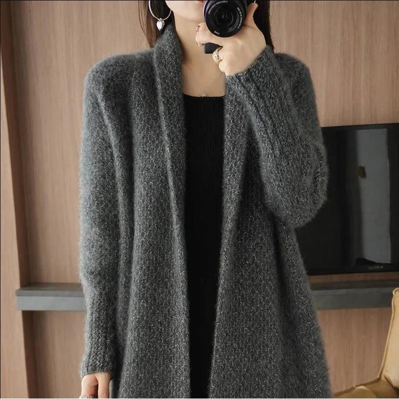 Autumn Winter Women's Cardigan Knitted Sweater Women Clothes Long Sleeves Jacket Mid-Length Vintage Knitwear