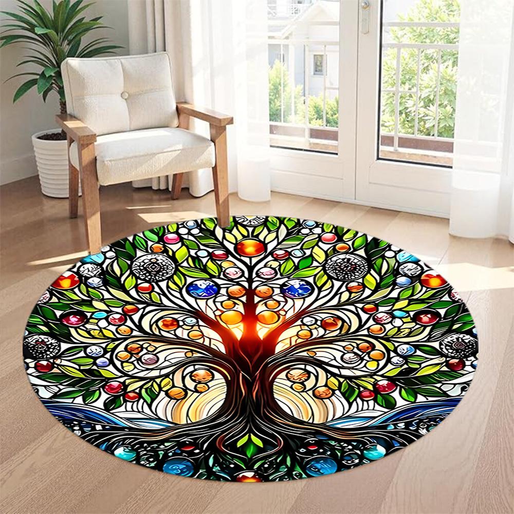 Tree Life Round Floor Mat Suitable for Dormitory Hallway Balcony Dining Room Antislip Round Carpet Office home decor Best for Christmas