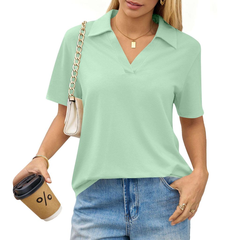 Women's Fashion Casual Lapel Short Sleeve Color Shirt Women's Up Tops