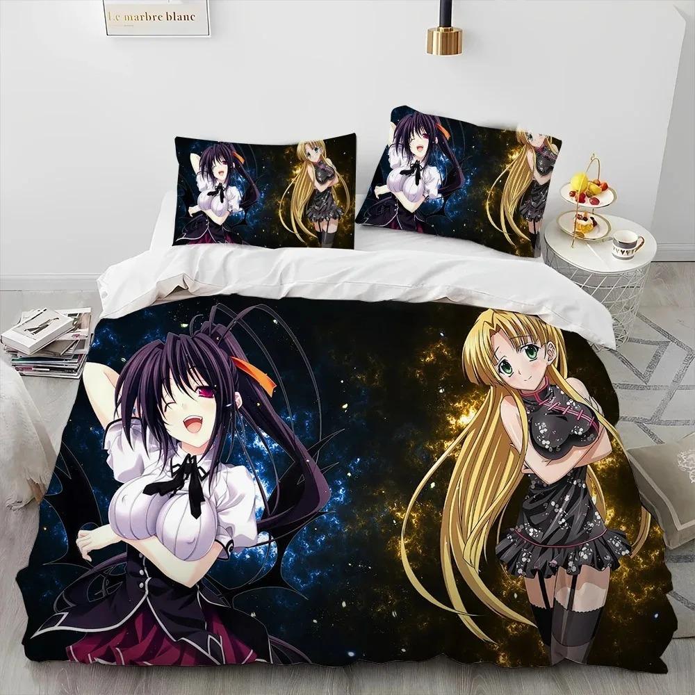 Anime Series Sexy High School Girls Bedding Set 135x200, 3D Double Duvet Cover Zipper Duvet Cover, Luxury Gift