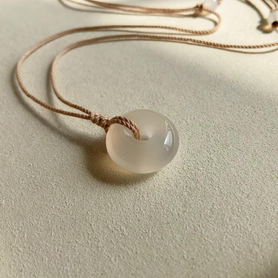 Genuine natural white chalcedony peace pendant, round and transparent, auspicious jade pendant, gift for women