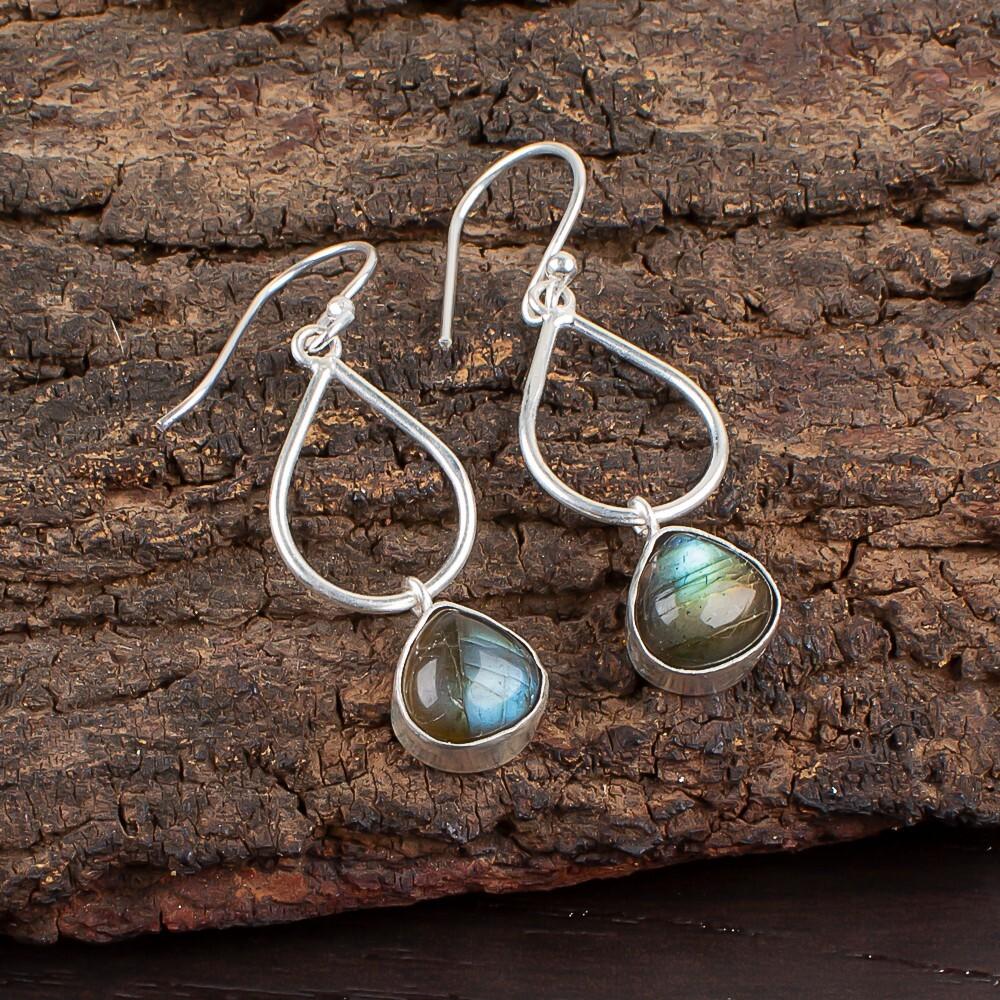 Natural Labradorite Gemstone 925 Sterling Silver Jewelry Handmade Earrings 1.90" EE-19-30