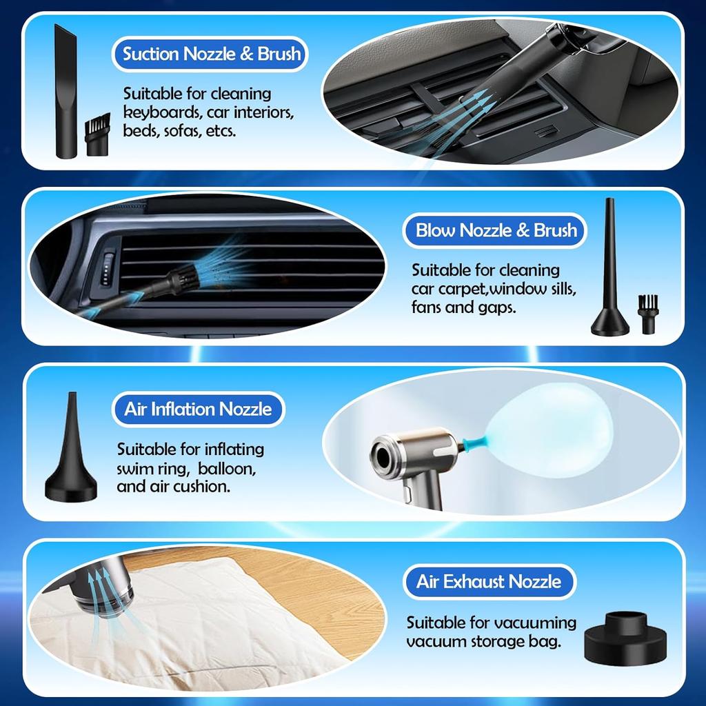 Handheld Car Air Vacuum Cleaner, 40000Pa Rechargeable Cordless Vacuum Cleaner Air Duster, High Power Mini Vacuum with Stainless Steel Filter, HEPA