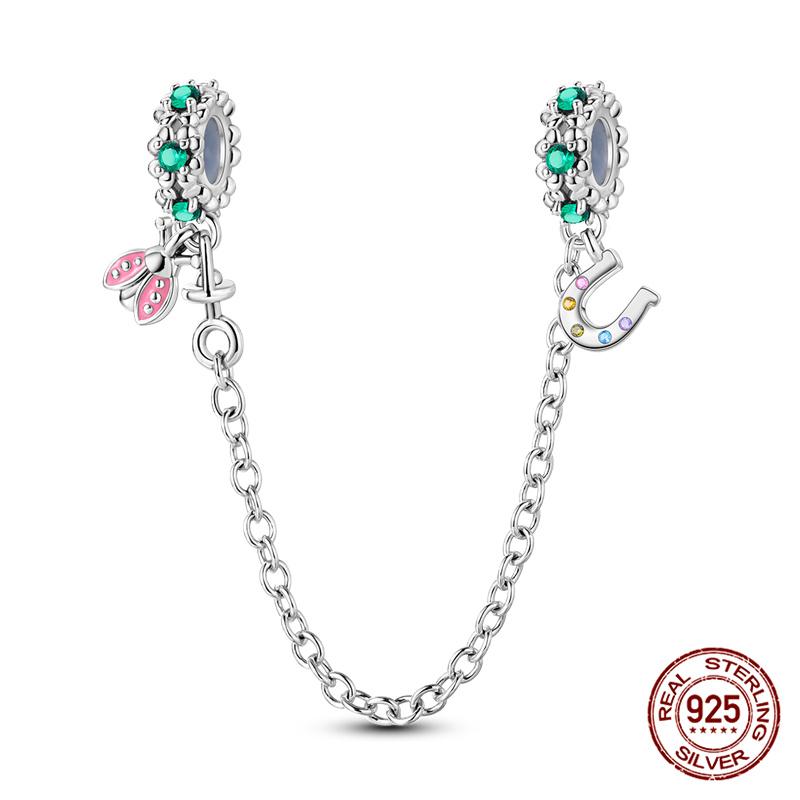 Original 100% 925 Silver Star Moon Safety Chain Fit 925 Original Bracelet & 3mm Bracelet DIY Jewelry Making Women Gift