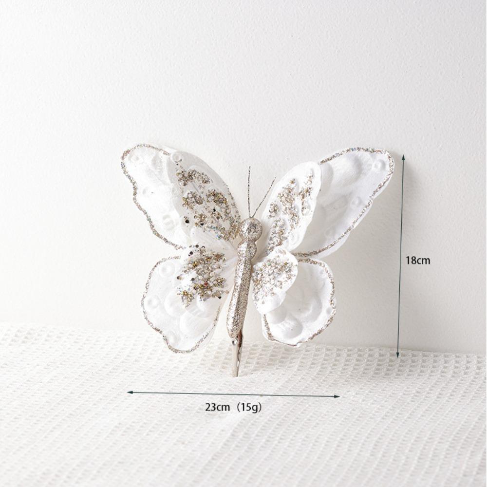 

Cloth Glitter Christmas Simulation Butterfly Christmas Decoration Hanging Decoration Powder Christmas Butterfly білий