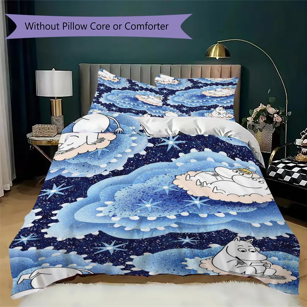 Comet In Moominland Pattern Bedding,Quilt Set Quilt Cover Pillowcase Home Birthday Gift(1 * Duvet Cover + 2 * Pillowcase, Without Core)_lx