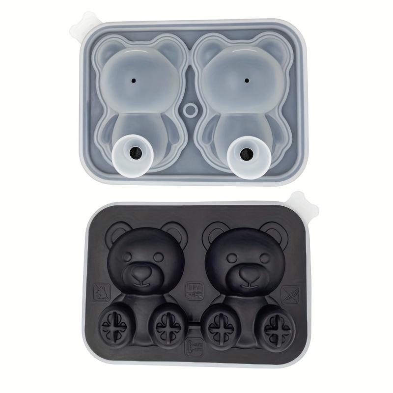 1pc Silicone Bear Ice Maker Mold with Clear Lid Like Top , Non Toxic, Flexible , Easy Clean Ice Cube Tray with Paw Print Feet , Ears Design