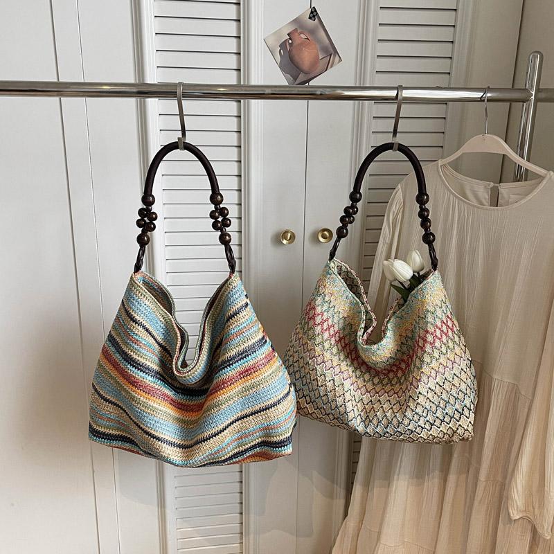Seaside Vacation Colorful Straw Bag Women's Large Capacity Commuting Shoulder Tote Bag