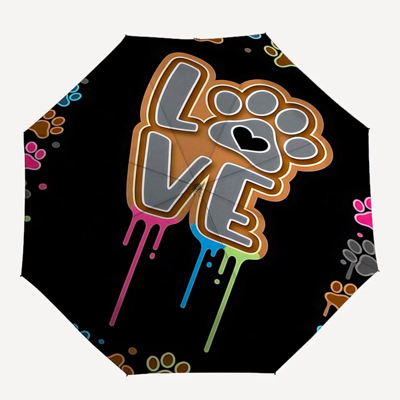 Love Paw Print Automatic Folding Umbrella:Portable 3 Fold Design with 8 Bone Iron Frame Perfect Gift for Fans and Travelers0119b