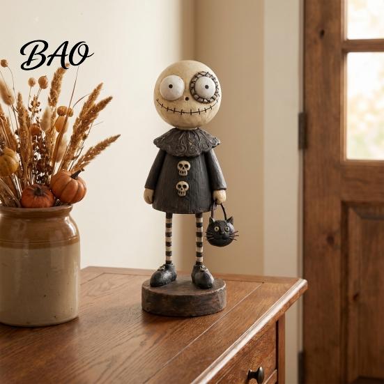 Collectible Resin Art Crafts Halloween Pumpkin/Skeleton Figurine, Desktop Ornament, Retro Cartoon Thanksgiving Home Decorations Humanoid Statue