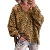 Women's Casual Leopard Print V-Neck Long Sleeve Loose Fit Sweatshirt with One-Shoulder Cutout