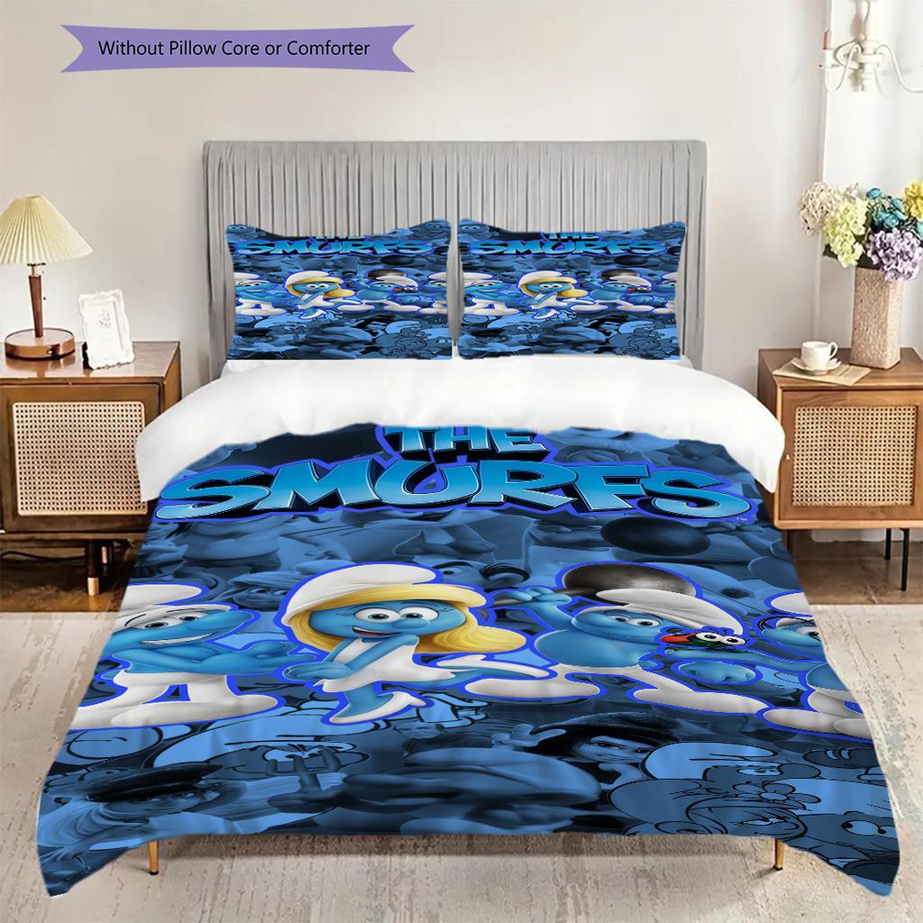 Smurf Adventure Blue Fantasy Threepiece Set 1 Duvet Cover 2 Pillowcase Without Core Soft And Comfortable Duvet Cover And Pillowcase