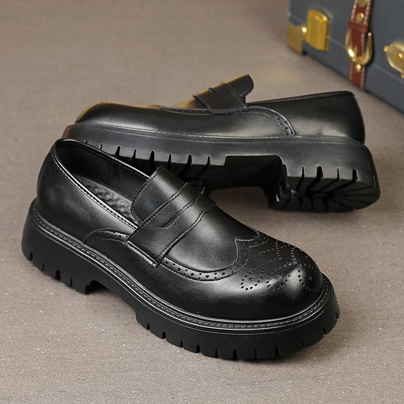 Classic Men Loafers Black and Brown Men One-foot Comfortable Thick-soled Anti-slip High-end Leather Shoes Size 38-46 Men Shoes