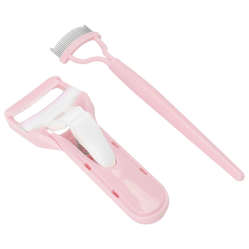 Eyelash Curler Comb Set Professional Wide Angle Fine Tooth Spacing Eyelash Curler Kit with Refill Pads for Make Up Pink