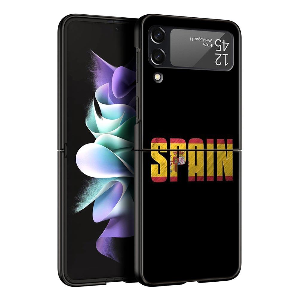 Phone Case for Samsung Galaxy Z Flip 3 4 5 6 7 Folding Black Shell For Samsung Z Flip4 Flip5 PC Hard Cover Spain Flag