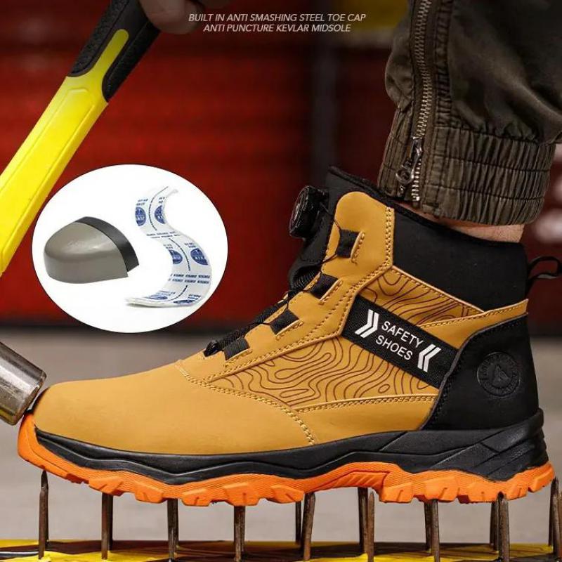 Rotating Button Safety Shoes Men Steel Toe Boots Winter Leather Work Shoes Men's High Top Work Safety Boots Man Protective Boots
