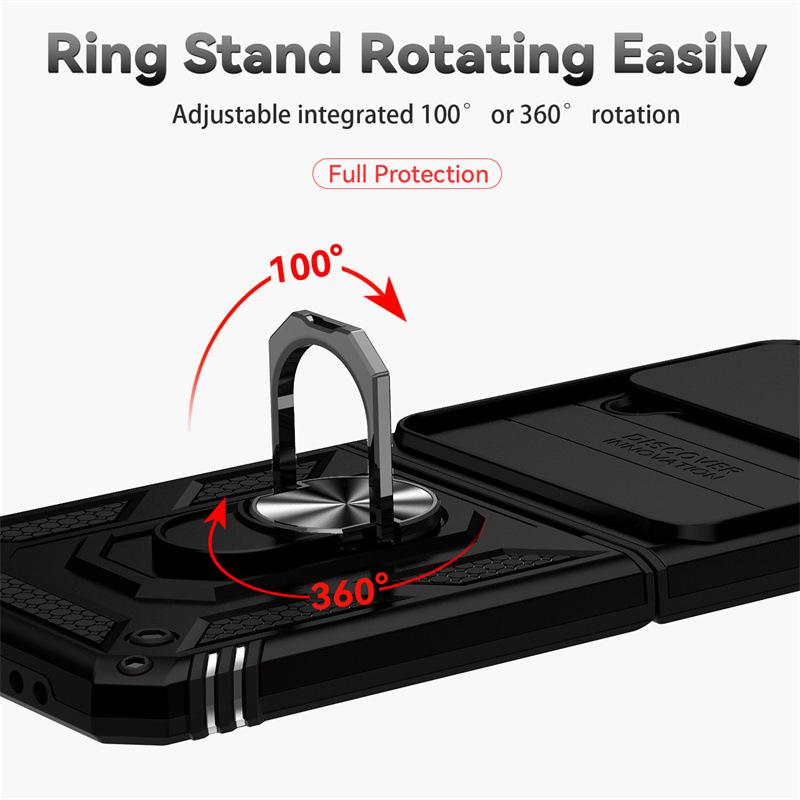 Suitable for Samsung Z Flip 6 Ring Anti fall Folding Mobile Phone Case Z Flod 7 Sergeant Push Window Protective Case