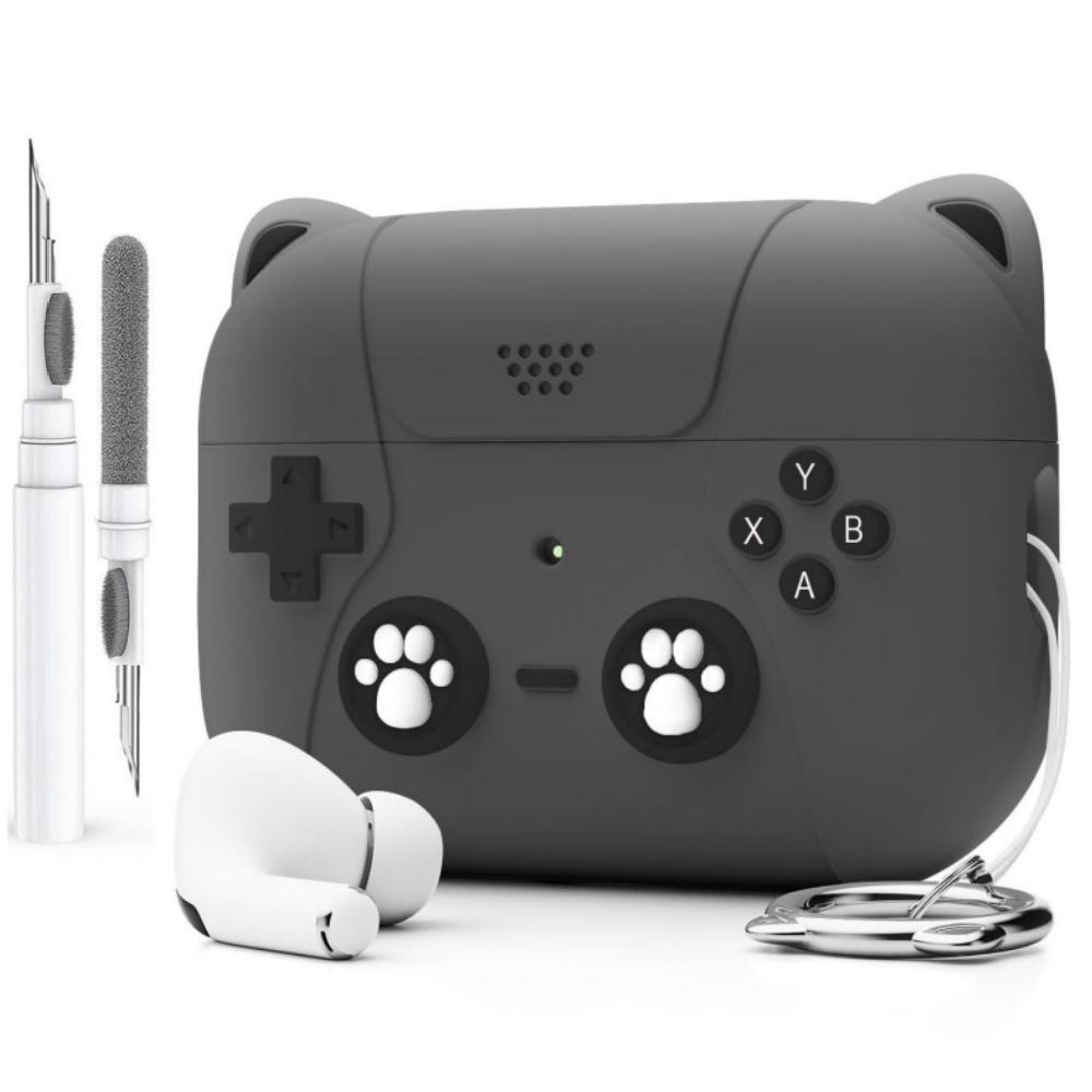 for AirPods 4 Generation Case Cover with Keychain Game Player Design Soft Silicone Case for AirPods Pro2 Charging-Cat Ear Purple