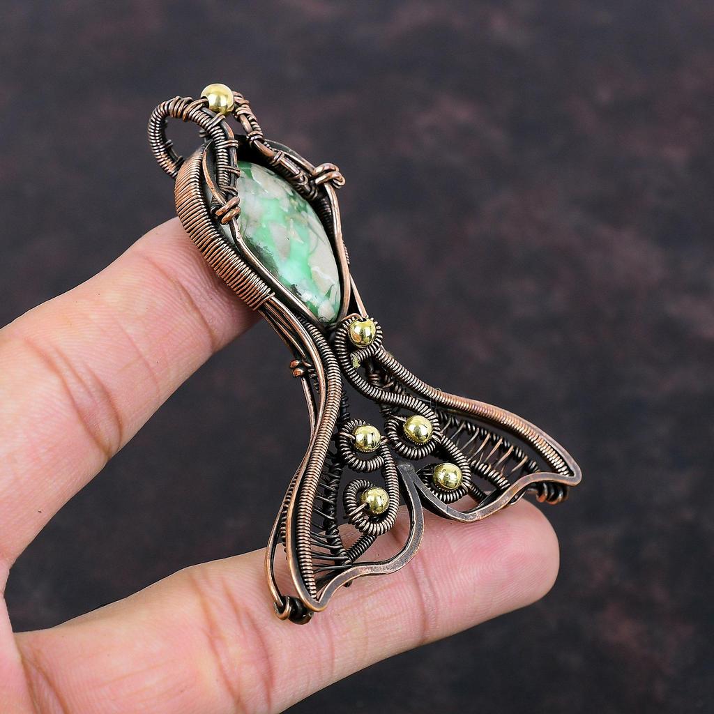Variscite Pendant Copper Wire Wrapped Pendant Variscite Jewelry Handmade Fish Pendant Gemstone Pendant Anniversary Gift Copper Wire Jewelry