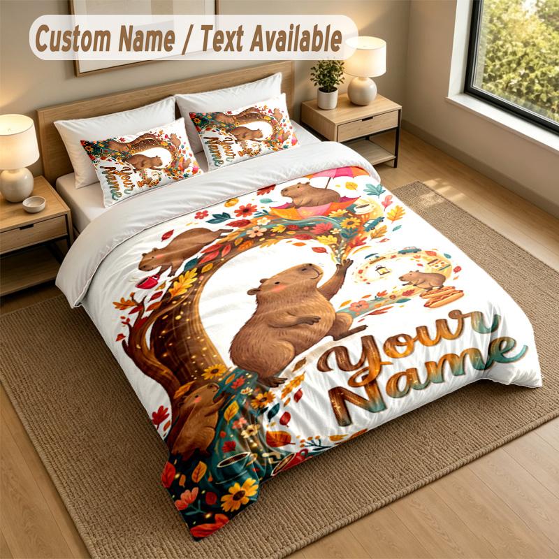 Autumn Harvest Theme Personalized 3Pcs Bedding Set Custom Text & Name 1 Sheet 2 Pillowcases Household Bedding 1pc