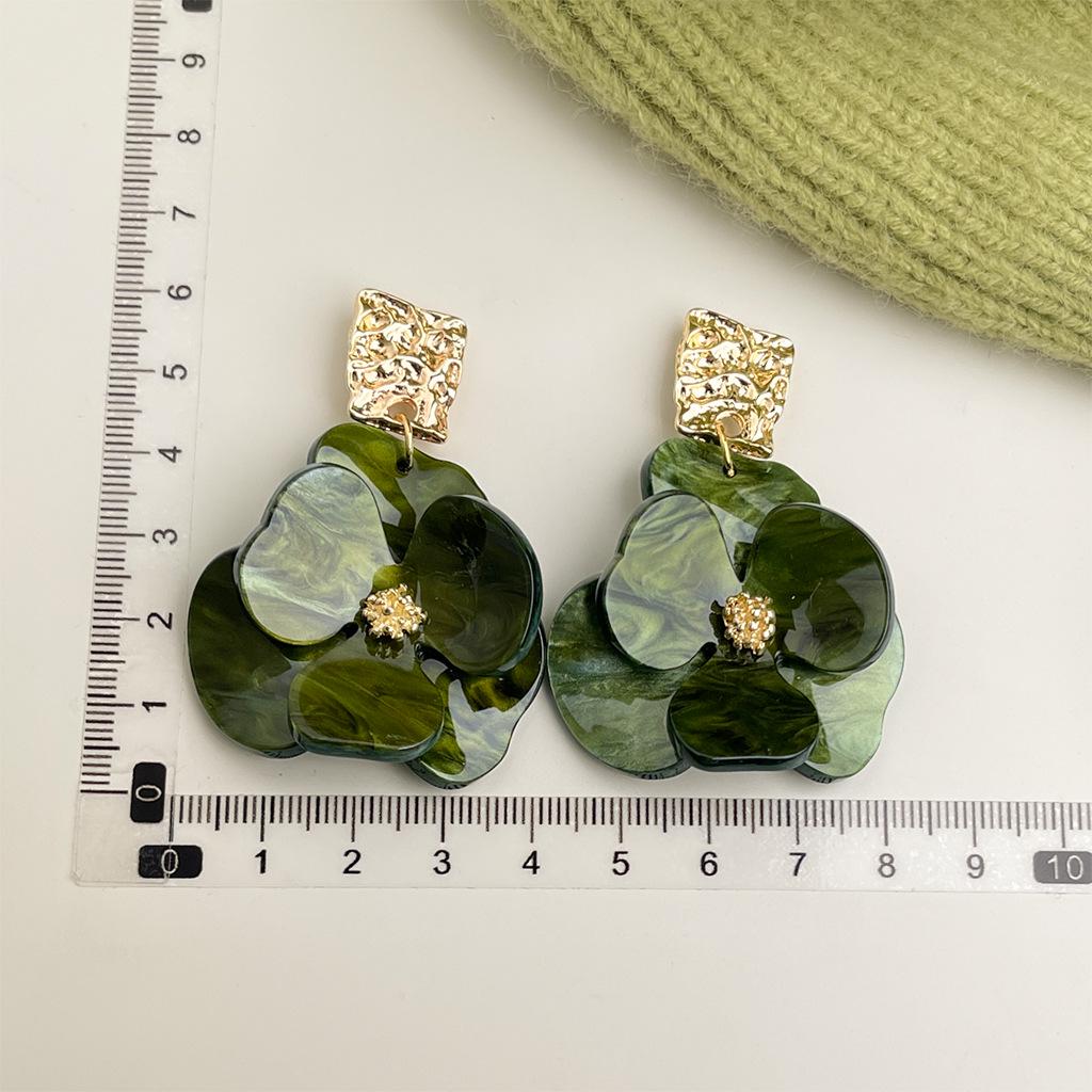 Ретро Зеленые Эмалевые Серьги-Цветы с Циркониевыми Пуссетами - Темперамент в Стиле Масляной Живописи