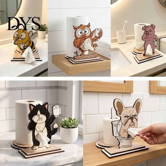 Wooden Paper Towel Holder Roll Holder, Creative Animal Shape Dispenser, Vertical Stable Tissue Unique Housewarming Gift Rack, Solid Wood Stand