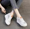 Fashion 8.5cm Platform Wedge Sneakers Height Increased Shoes Genuine Leather for Women Spring Autumn Shoes White