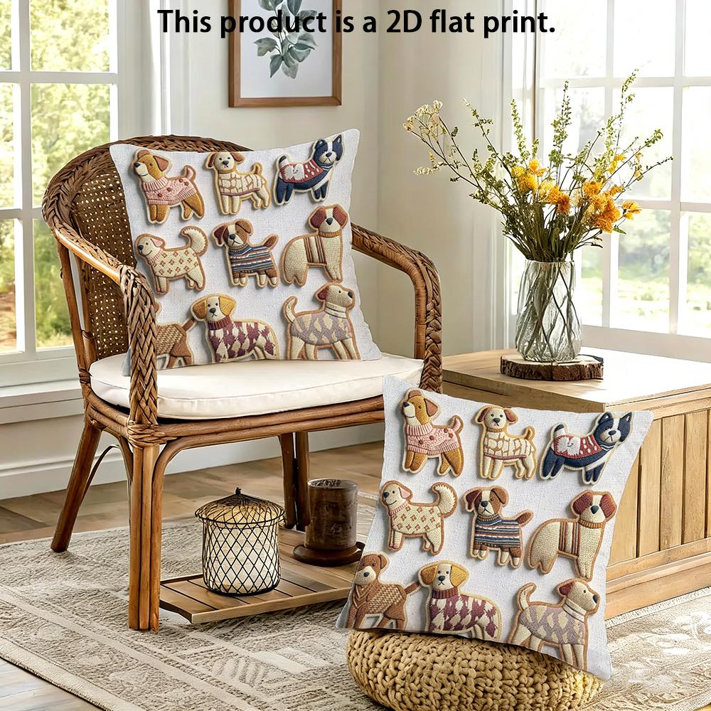 2pcs Cute Knit Style Dogs Decorative Throw Pillow Cover for Sofa Bedroom Living Room Cushion Cover