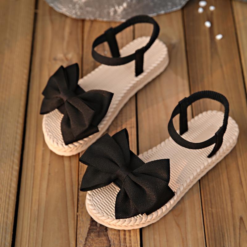 Women Anti-slip Trend Sandals New Style Summer Lightweight Sandals Beach Casual Slippers Outdoor Bow Tie Flat Shoes Home