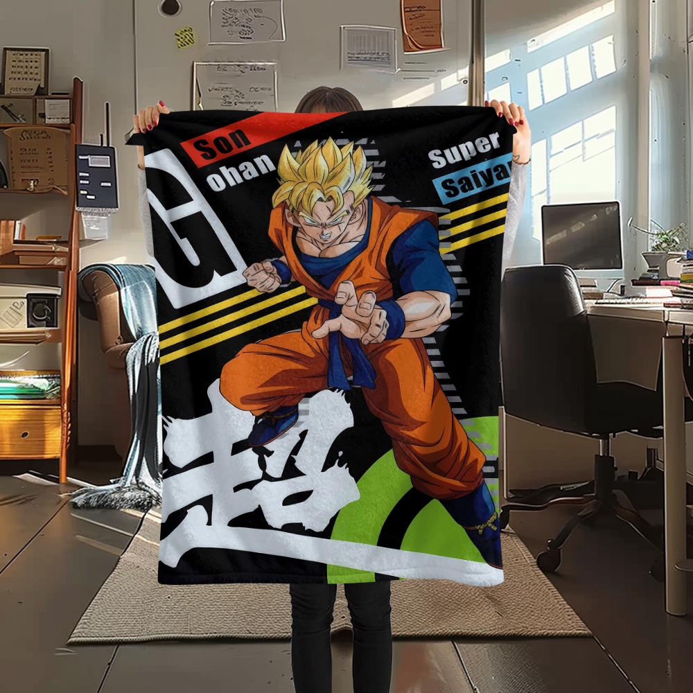 Flanelová deka s potiskem postav z Dragon Ball, Vysoce kvalitní, Pohodlná pro všechna roční období, Domácí dekorace, Teplo a pohodlí, Perfektní jako vánoční dárky