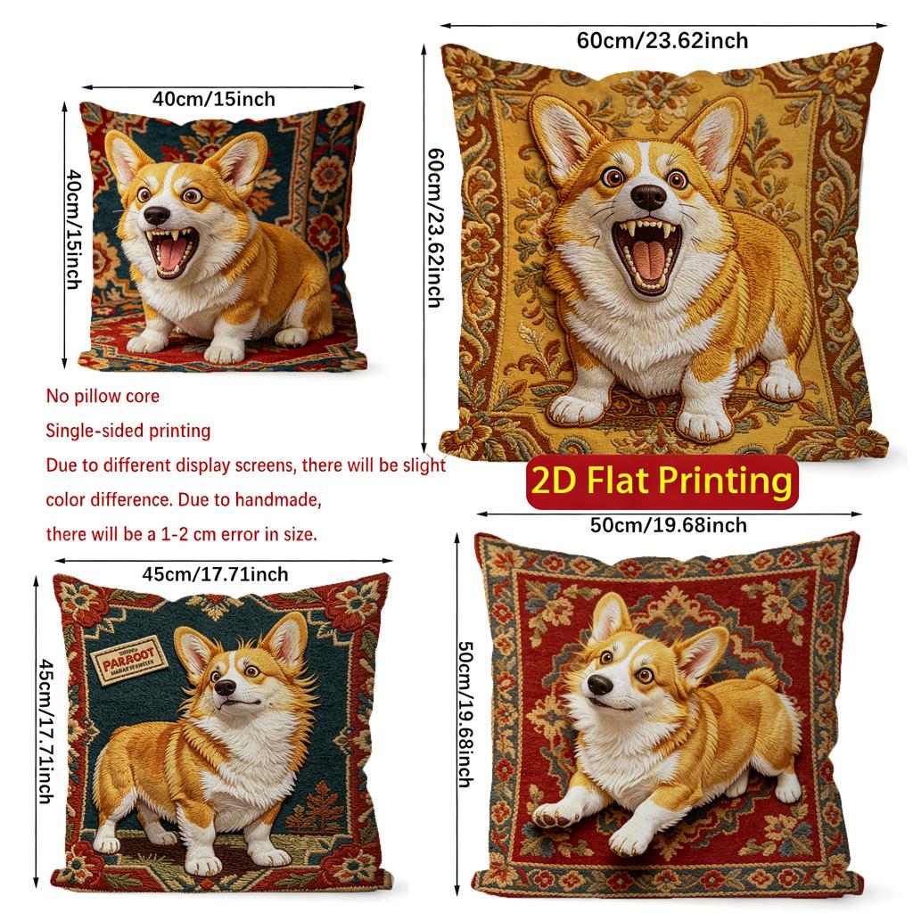 Vintage Corgi Hund Dekorative Kissenbezüge Muster Kissenbezug Geeignet für Sofa Schlafzimmer Auto Kissenbezug