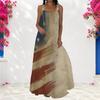 Women Plus Size Scoop Neck Strappy Sleeveless American Flag Printed A Line Long Dress