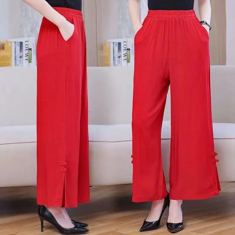 

Summer New Arrival Middle-Aged Ladieswear Retro Loose plus Size Women s Clothing Fashion Wear Short Sleeve Tops Cropped Pants Two-piece Set 8077# Red L suggestion [50.00 kg-57.50 kg]]