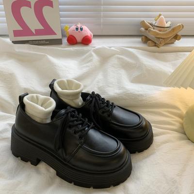 Schwarze Plateauschuhe, vielseitige kleine Lederschuhe, Retro-Plateauschuhe im britischen Stil, japanische JK-Einzelschuhe