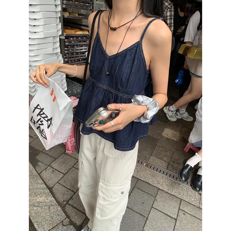 Korean Design Niche V-neck Halter Top for Women Summer Retro Style Sleeveless Vest Top