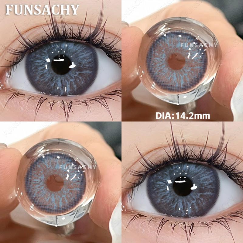 Funsachy 2Pcs Fashion Color Contact Lens For Pupils Blue Eyes 14.2mm Natural Brown Eye Lenses Beauty Green Lens Annual Cosmetics